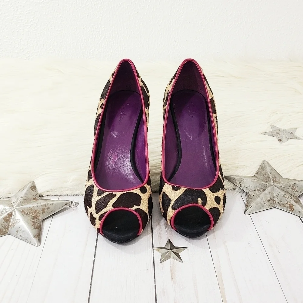 Boden leopard print pony hair peep toe pumps size 39